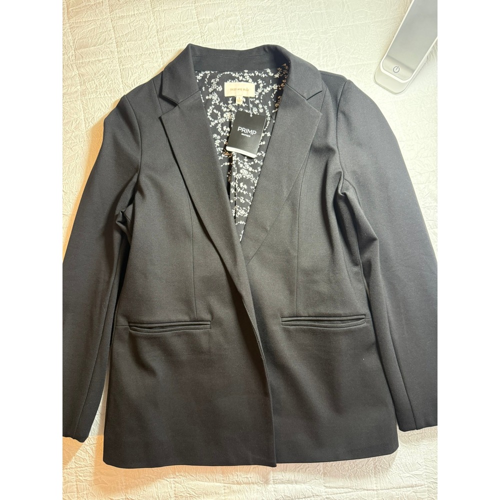 Skies Are Blue Womens Black Open Front Floral Lined Blazer Jacket Small 24919 - Picture 3 of 11